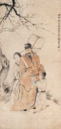 费以耕 丁卯（1867年）作 品茗图 立轴